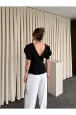 Siyah Kolu İnci Fiyonk Detaylı Bluz - 5001