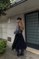 Black Patterned Skirt - 251125