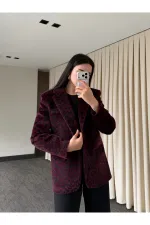 Bordo Leopar Kemerli Ceket - 9614