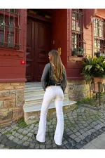 Beyaz İspanyol Paça Jean - 2106