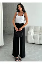 Siyah Beli Lastikli Pamuklu Keten Pantolon
