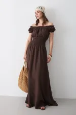 Kahverengi Büzgülü Elbise - 2002