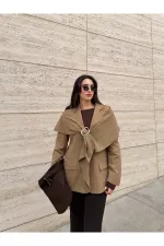 Ensemble broche et châle caramel, veste en polyviscose - 9707