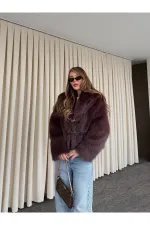 Kahverengi Kürk Mont - 9679