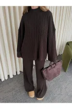 Ensemble pull en maille marron - 98078