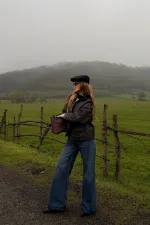 Veste marron à poches et col en velours - 5124