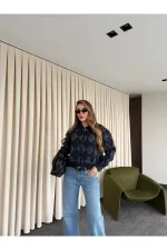 Gilet zippé bleu marine à motif losanges anthracite - 261003