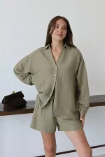 Haki Lorita Gömlek Şort Takım