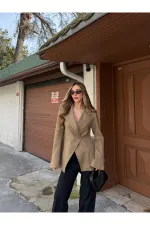 Haki Kruvaze Tek Düğmeli Ceket - 7011