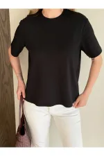 Siyah Kısa Kollu Düz Tshirt - 241128