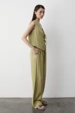 Ensemble gilet en mousseline kaki à 3 lacets