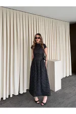 Robe longue noire à pois - 5092