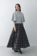 Anthracite Grey Plaid Skirt with Leather Trim - 4977 Anthracite Grey Plaid Skirt with Leather Trim - 4977