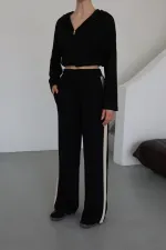 Ensemble bleu marine à capuche et finitions soignées - 8569