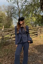 Navy Blue One-Button Jacket and Trousers Suit - 9480
