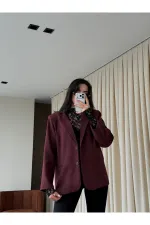 Burgundy Blazer Jacket - 7619