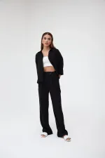 Ensemble deux pièces chemise et pantalon en lin noir