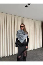 Écharpe tricotée à motifs gris et anthracite - 251003