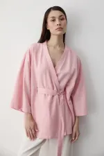 Pembe Iç Kemerli Fakir Kol Kimono - 5383