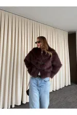 Kahverengi Kürk Mont - 9679