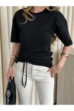 Siyah Yandan Büzgülü Bluz - ÖB261025