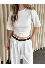 Light Off-White Side Draped Bodysuit - 261003