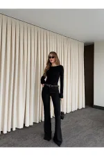 Black Crew Neck Long Sleeve Bodysuit - 0098