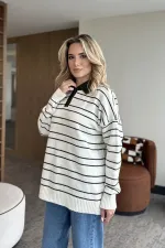 White and Black Striped Sweater -1510