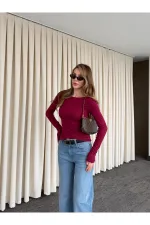 Bordo Bisiklet Yaka Uzun Kollu Body - 0098