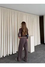 Kahverengi Kayık Yaka Modal İkili Takım - 7323