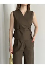 Ensemble gilet et pantalon croisé marron