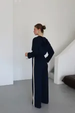 Ensemble bleu marine à capuche et finitions soignées - 8569