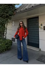 Red Shawl Detail Sweater - 251180