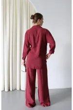 Burgundy Kimono Set with Collar Detail and Tie-Up - 8459 Burgundy Kimono Set with Collar Detail and Tie-Up - 8459