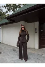 Kahverengi 4 Yan Düğmeli Ceket Pantolon Takım - 202602