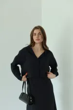 Ensemble robe-chemise en modal noir - 51153