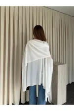 Ekru Muadil Tasarım Triko Pelerin Şal - 5241