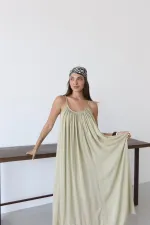 Haki Askılı Rahat Kesim Elbise