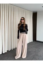 Bej Kemerli Bol Paça Pantolon - 301