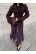 Bordo Bağcıklı Ceket - 9702