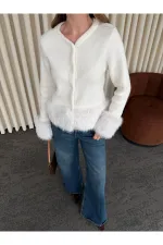 Ekru Kolları Kürklü Hırka - 251104