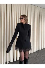 Siyah Eteği Manşeti Dantelli Ceket - 2861