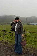 Veste marron à poches et col en velours - 5124