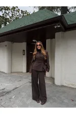 Kahverengi 4 Yan Düğmeli Ceket Pantolon Takım - 202602