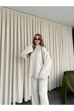 Ensemble pull en maille pierre - 98078