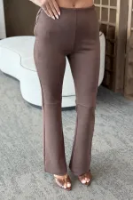 Brown Suede Side-Zip Trousers - 40578