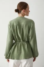Khaki Multi-Button Kimono