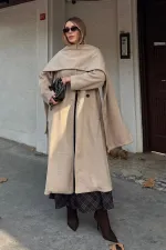 Bej Atkı Detaylı Uzun Kaban - 85163