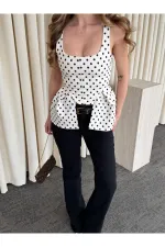 Bej Askılı Puantiyeli Bluz - 5081