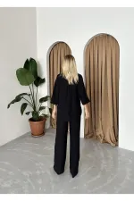 Ensemble deux pièces chemise et pantalon en lin noir